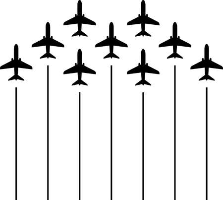 Airplane Flying Formation, Air Show Display, The Disciplined Flight Vector Art Illustrationのイラスト素材