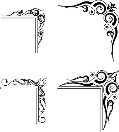 Calligraphic Decorative Corner Design Vector Art Illustration setのイラスト素材