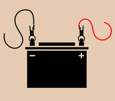 Car Battery Charging With Crocodile Clips, Jumper Cable Vector Art Illustrationのイラスト素材