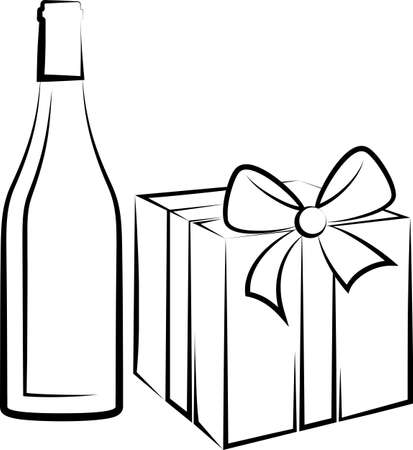 Wine Bottle And Gift Pack Vector Art Illustrationのイラスト素材