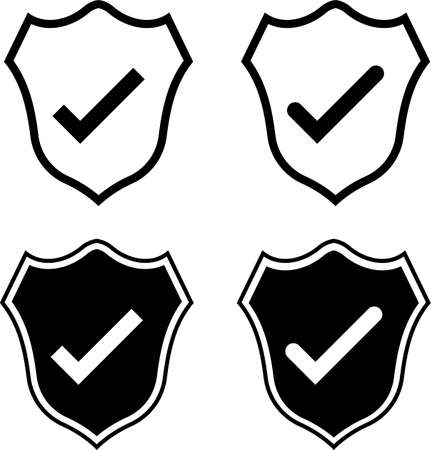 Shield With Check Mark Icon On black Illustrationのイラスト素材