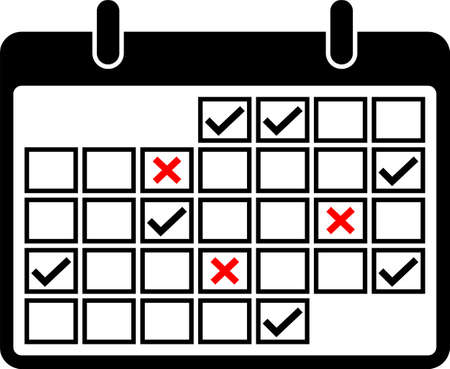 Calendar Page Icon Tick And Cross Vector Art Illustrationのイラスト素材
