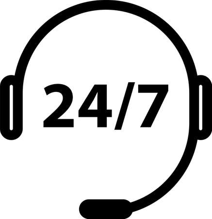 Phone Support Icon, Responsive 24/7, Twenty Four Hours A Day Throughout The Year Vector Art Illustrationのイラスト素材
