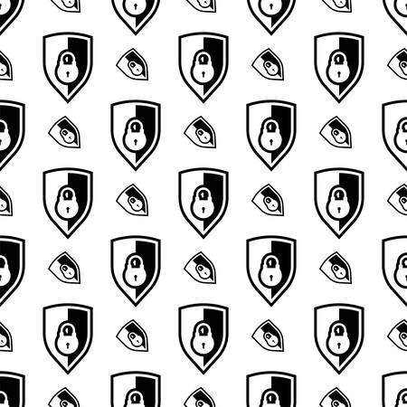 Shield Secure Lock Icon, Shield Internet Privacy Protection Icon Seamless Pattern Vector Art Illustrationのイラスト素材