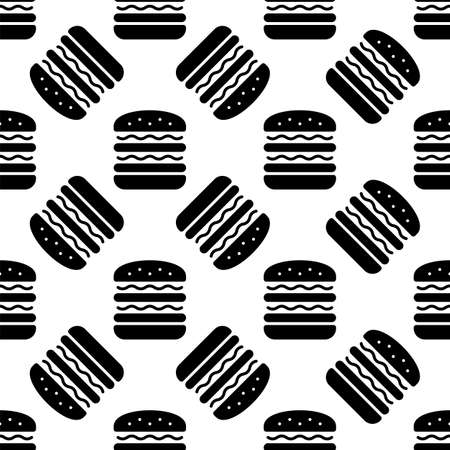 Burger Icon Seamless Pattern, Fast Food Burger Vector Art Illustrationのイラスト素材