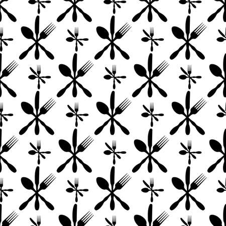 Cutlery Icon Seamless Pattern, Fork, Spoon And Knife Vector Art Illustrationのイラスト素材