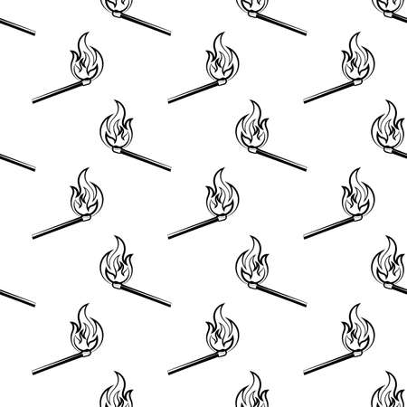 Lit Matchstick, Burning Matchstick Seamless Pattern Vector Art Illustrationのイラスト素材