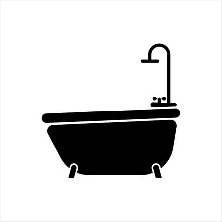 Bathtub And Shower Icon, Bath Tub And Shower Vector Art Illustrationのイラスト素材