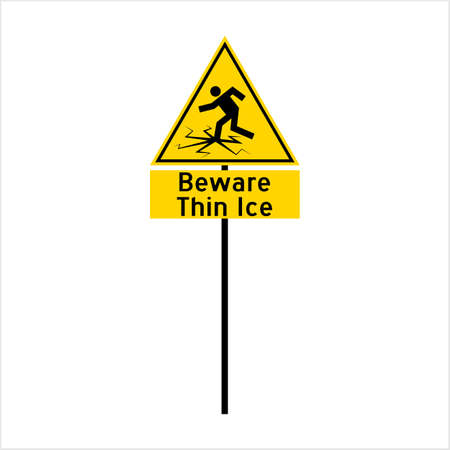 Beware Thin Ice Sign Vector Art Illustrationのイラスト素材