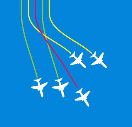 Airplane Flying Formation In Blue Sky, Air Show Display, The Disciplined Flight Vector Art...