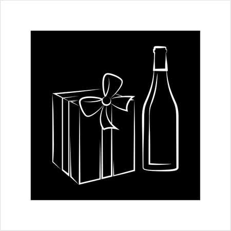 Wine Bottle And Gift Pack Vector Art Illustrationのイラスト素材