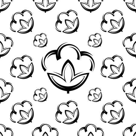 Cotton Flower Icon Seamless Pattern, Cotton Ball, Cotton Fiber Seamless Pattern Vector Art Illustrationのイラスト素材