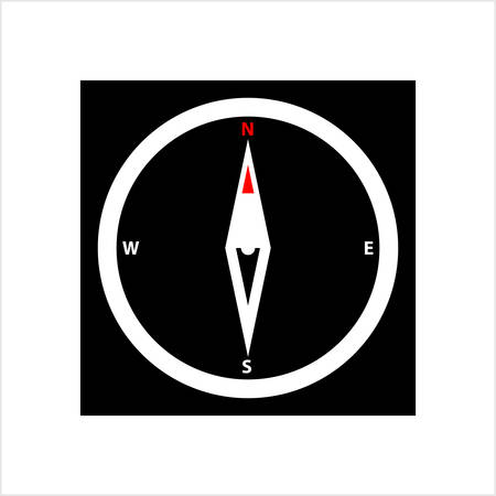 Compass Icon, Magnetic Compass Pointing To Magnetic North Pole Vector Art Illustrationのイラスト素材