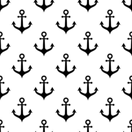 Anchor Icon Seamless Pattern, Flat Vector Art Illustration