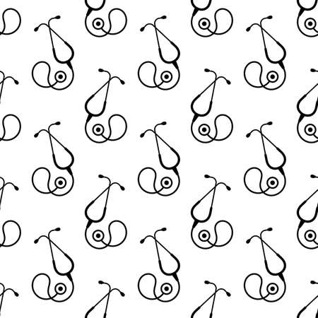 Stethoscope Icon Seamless Pattern, Acoustic Medical Device Vector Art Illustrationのイラスト素材