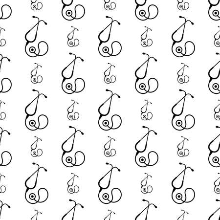 Stethoscope Icon Seamless Pattern, Acoustic Medical Device Vector Art Illustrationのイラスト素材