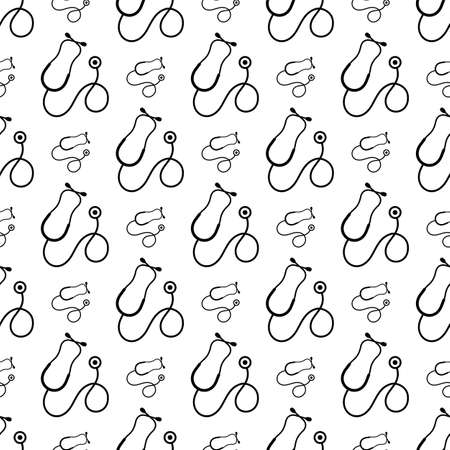 Stethoscope Icon Seamless Pattern, Acoustic Medical Device Vector Art Illustrationのイラスト素材