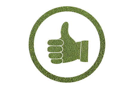 Approval symbol, thumb up. Lawn in shape of hand. Environmental sign, isolated on white background. Like icon symbol. Design element.の写真素材