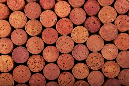 Wine corks of red wine, top view. Vintage wine corks. design element.