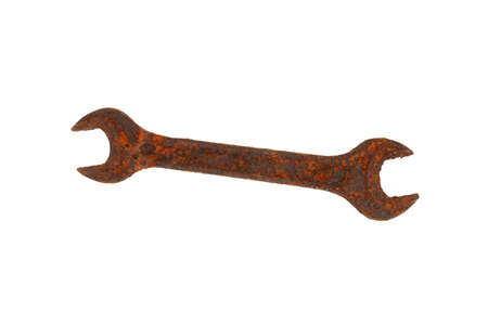 An old rusty wrench isolated on white background. design element. concept of evolution.