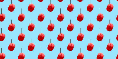 Summer refreshment drinks. Red Slushie drink. Seamless pattern. design element. Many glasses of Granizado on blue background.の写真素材