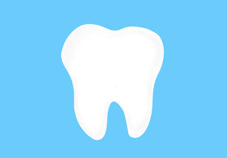 Tooth icon on blue background. Oral dental hygiene. design element.