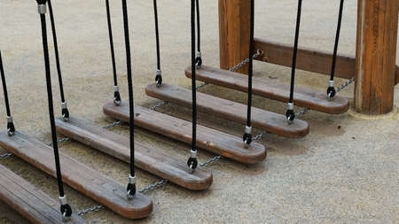 Children's simulator for coordination, imitation of a suspension bridge on the playground.の写真素材