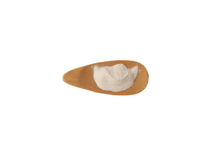 Konjac Gum Powder isolated on white background. Food additives E425 used in meat, seafood and vegetarian products for moisture binding and texture control.の写真素材