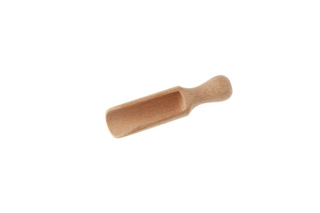 Empty wooden scoop for bulk products isolated on white background. design element.の写真素材