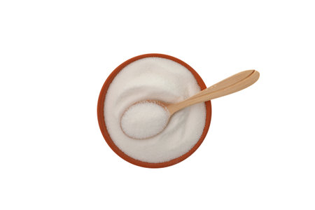 Glucono-delta-lactone (GDL), also known as gluconolactone. Food additive E575 on white background, top view. Acidity regulator, baking powder.の写真素材
