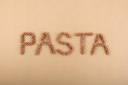 The word PASTA is lined with gluten-free Pasta di Lino. Fusilli made from flax and corn flour. Low...