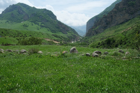 Chegem gorge of the Caucasus Mountains, Russia. A popular remote location. Mountain with a unique wind rose.の写真素材
