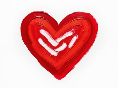 This image features a red heart with a white arrow painted on it. The heart is the central element of the image, and it is set against a transparent background, making it ideal for various design applications. The heart symbolizes love and affection, while the white arrow adds a dynamic element to the composition.の素材