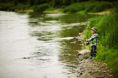 a little boy fishingの写真素材