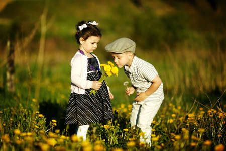 cute boy and girlの写真素材