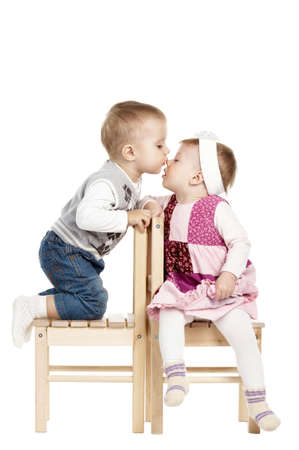 little cute boy kissing a girlの写真素材