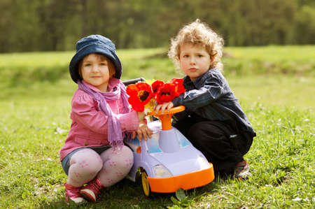 cute boy and girl on dateの写真素材