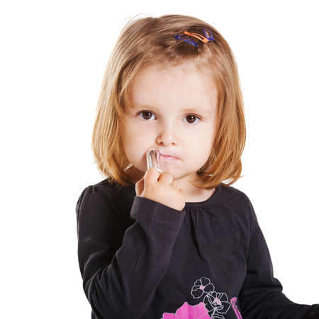 little girl with lipstick