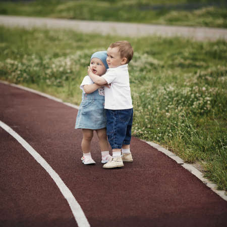 little happy boy and girlの写真素材