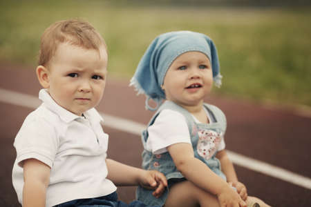 little happy boy and girlの写真素材