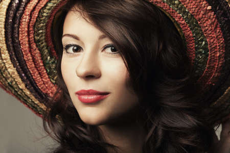 beautiful girl portrait with sombreroの写真素材
