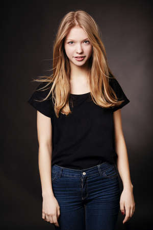 beautiful blond teen girl portraitの写真素材