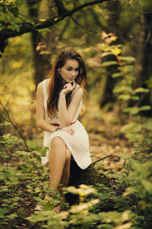 young beautiful girl with long hair portraitの写真素材