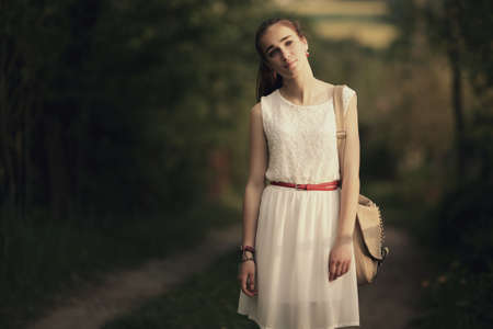 young beautiful girl with long hair portraitの写真素材