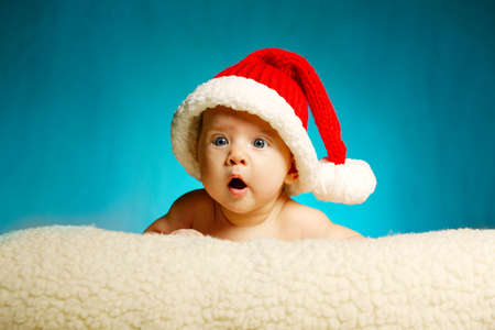 little cute baby with santa hatの写真素材