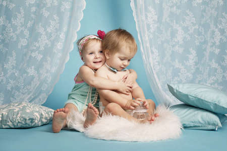 Happy boy and girl in loveの写真素材