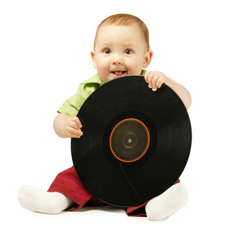 little boy with disco plateの写真素材