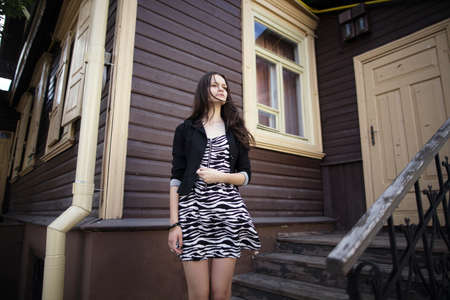 beautiful serious girl urban portrait on the streetの写真素材