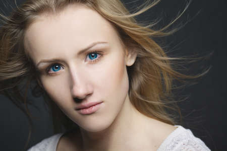 Beauty woman face close up studio portraitの写真素材