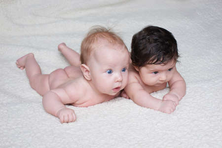 portrait of cute babies on light backgroundの写真素材